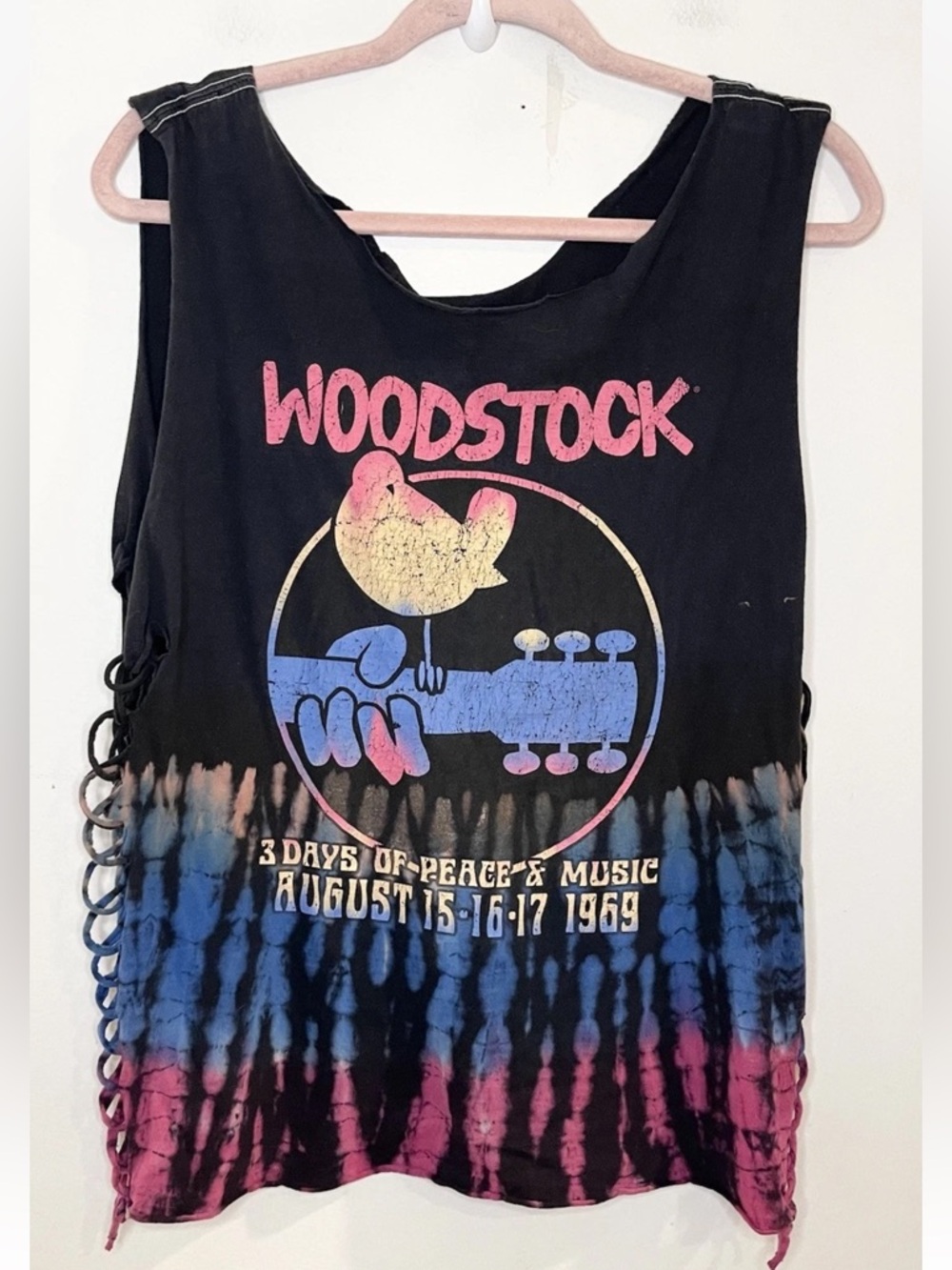 Woodstock 1969 Tie Dye Graphic T Shirt Hippie Boho Cut Tied *CUSTOM - READ*